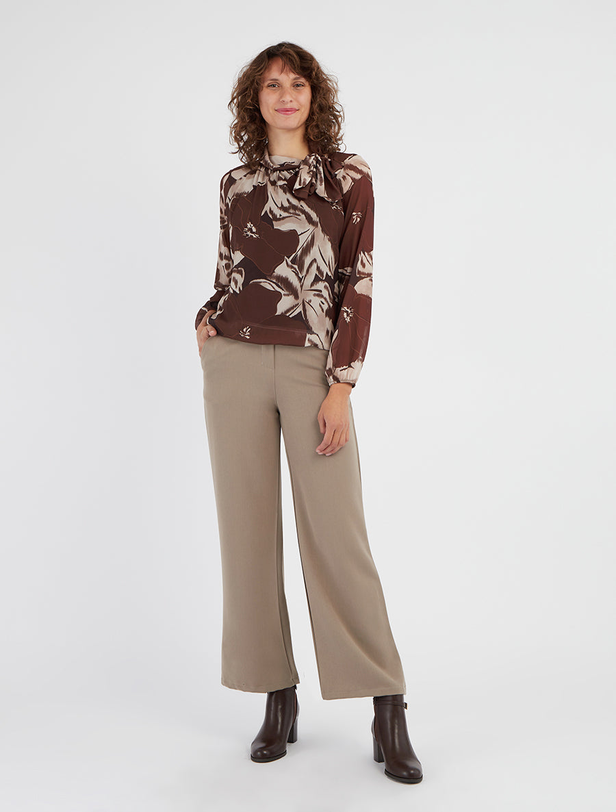 Blouse fluide floral liens à nouer - Marron