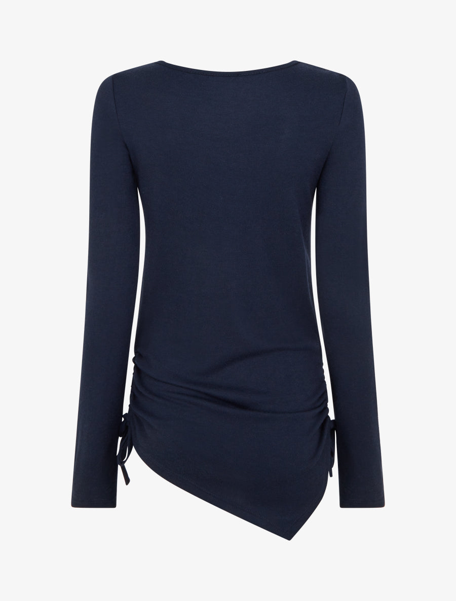 Pull droit à boucles strassées et bords asymétriques - Marine - 2