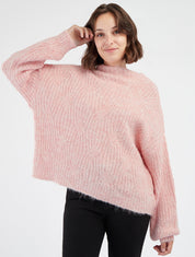 Pull maille encolure montante détail irisé - Rose