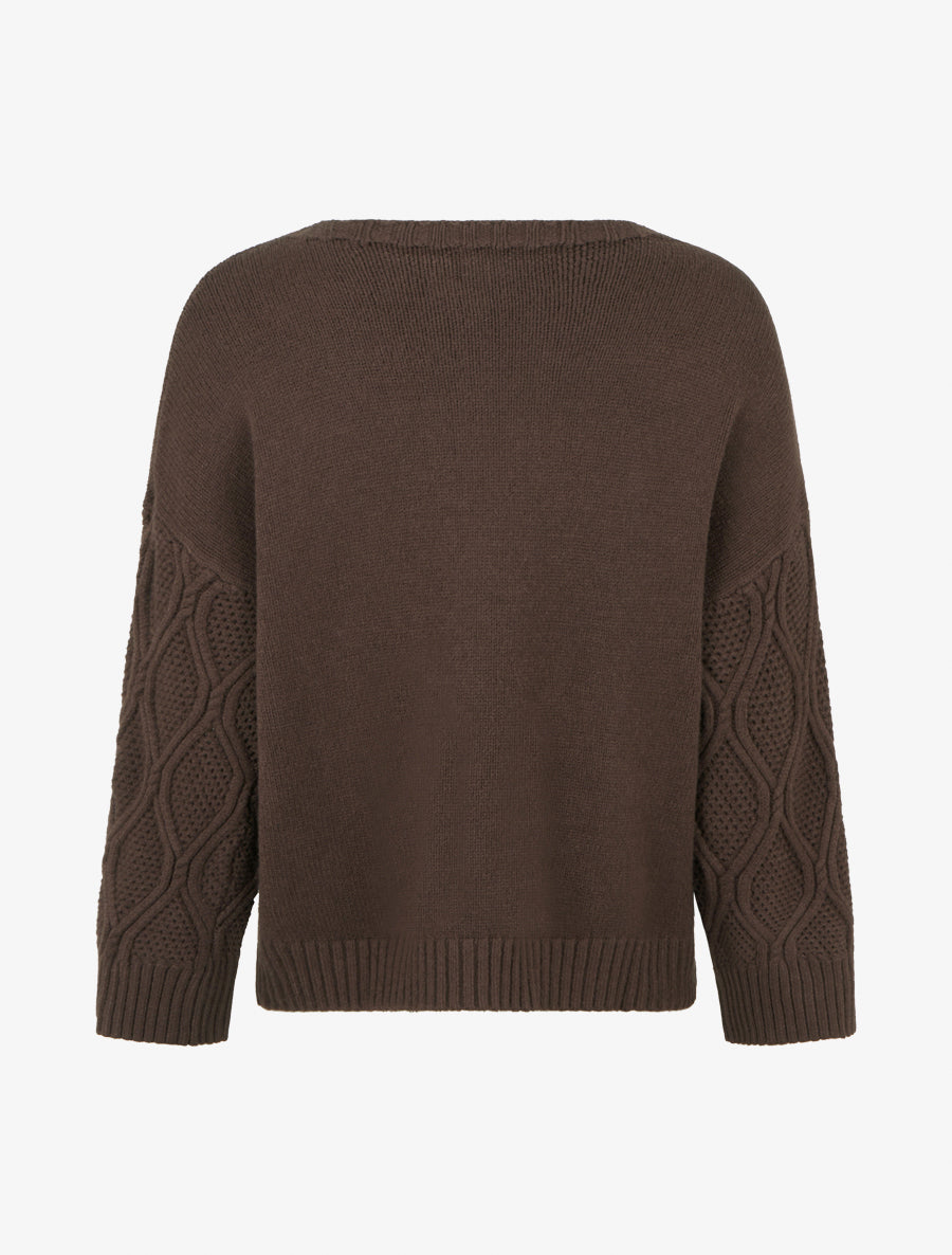 Pull uni à manches ajourées - Marron - 2
