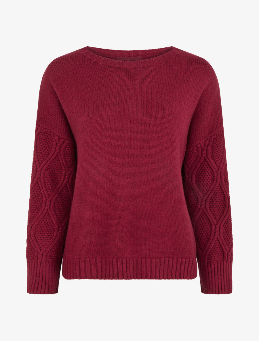 Pull uni à manches ajourées - Bordeaux - 1