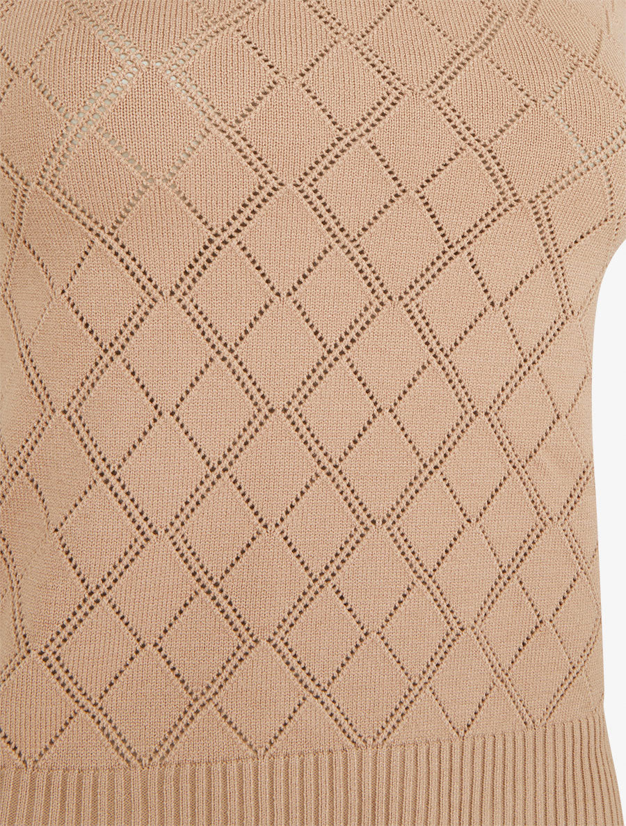 Débardeur droit en maille effet quadrillé - Beige - 3