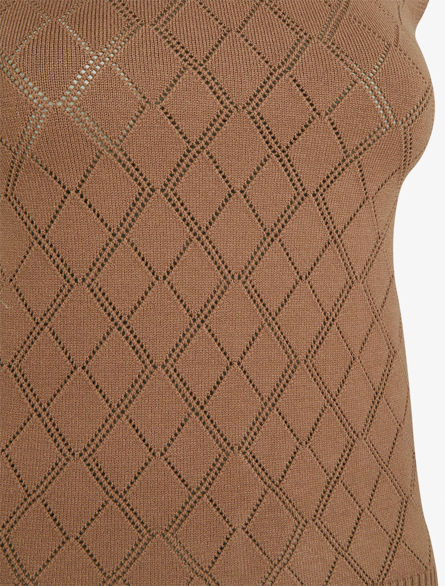 Débardeur droit en maille effet quadrillé - Marron - 3