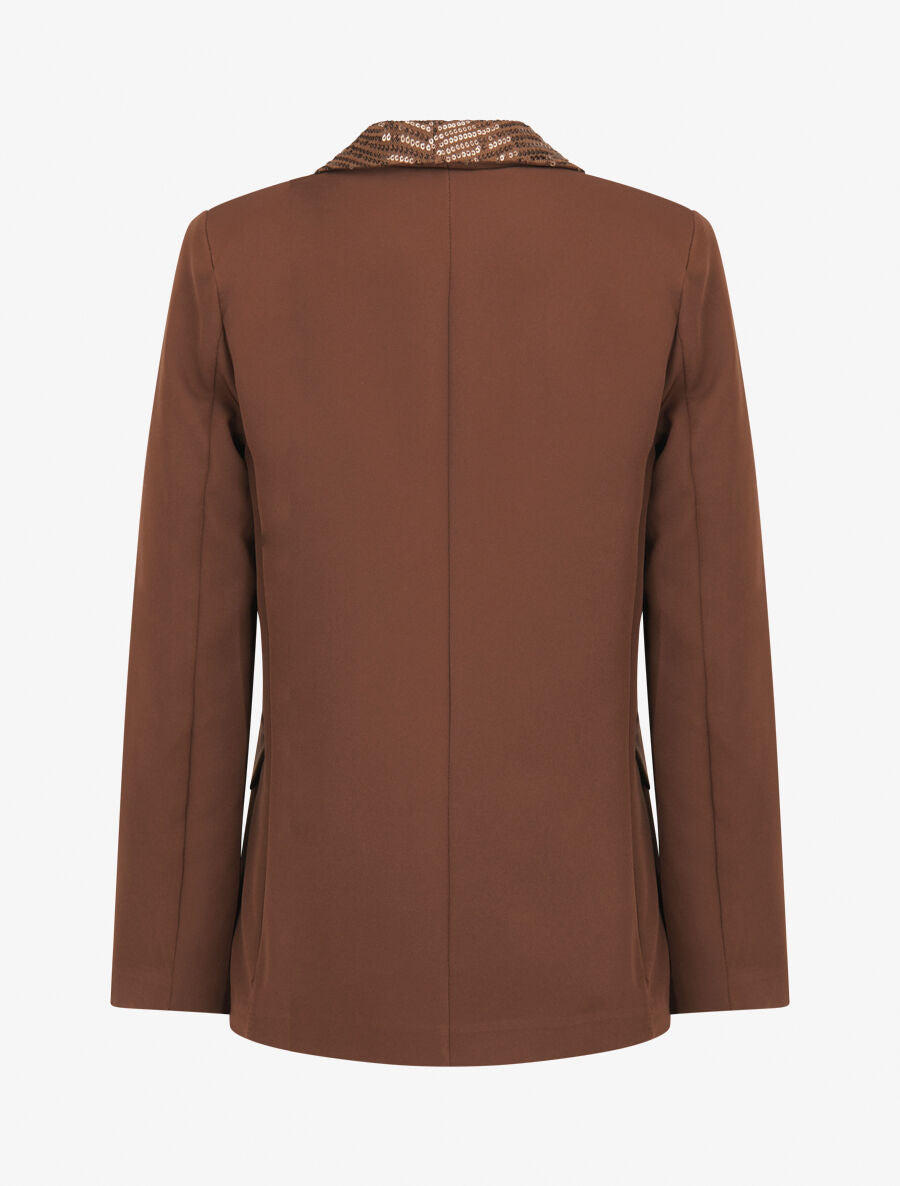 Blazer col à sequins - Marron - 2