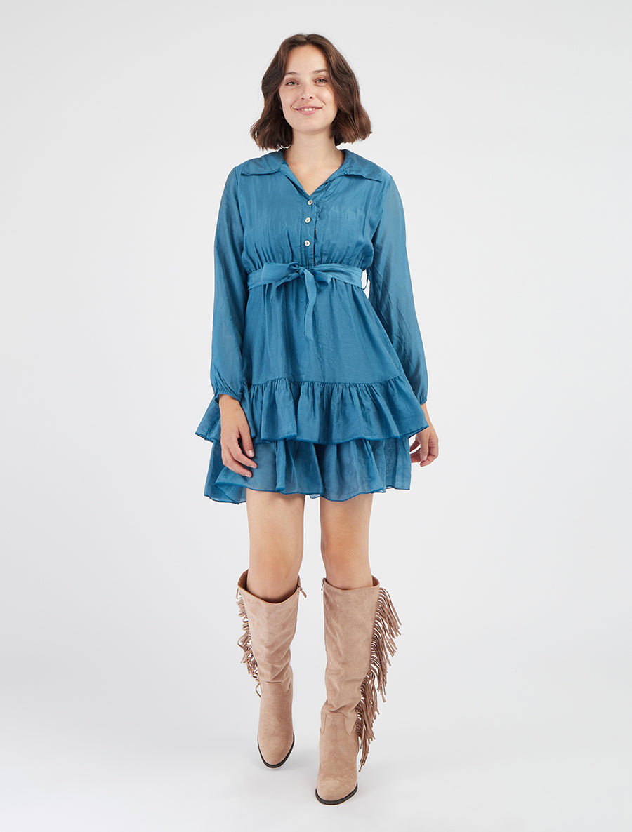 Robe courte volantée - Bleu