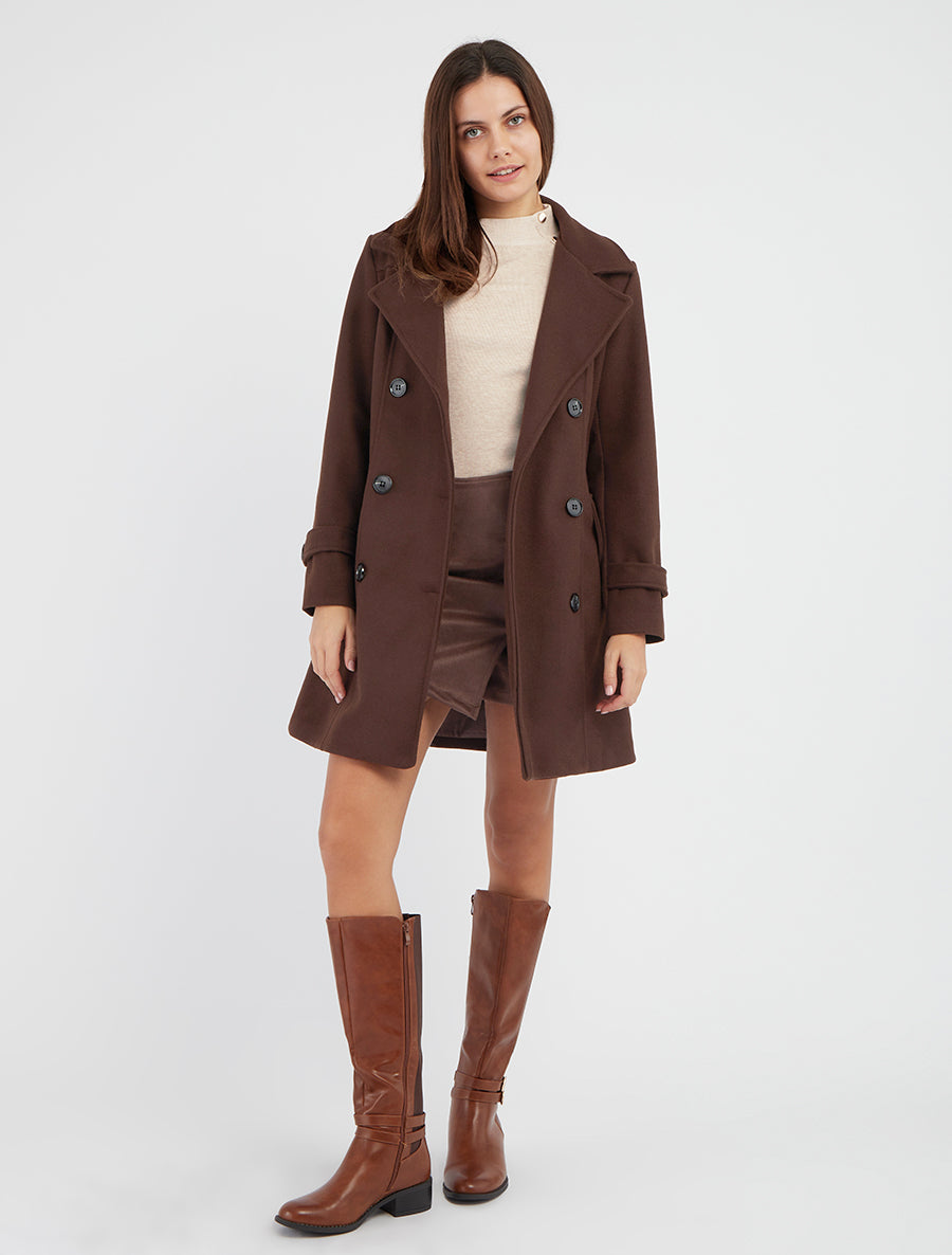 Manteau mi-long à col cranté - Marron - 8