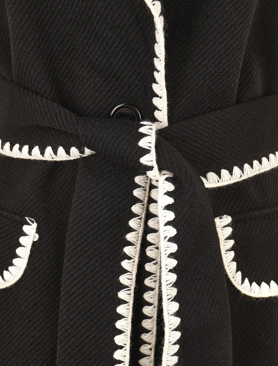 Gilet long sans manches à détail brodé - Noir - 3