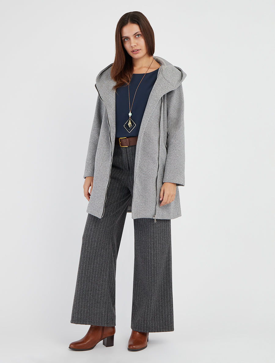 Manteau à capuche et empiècements simili - Gris - 8