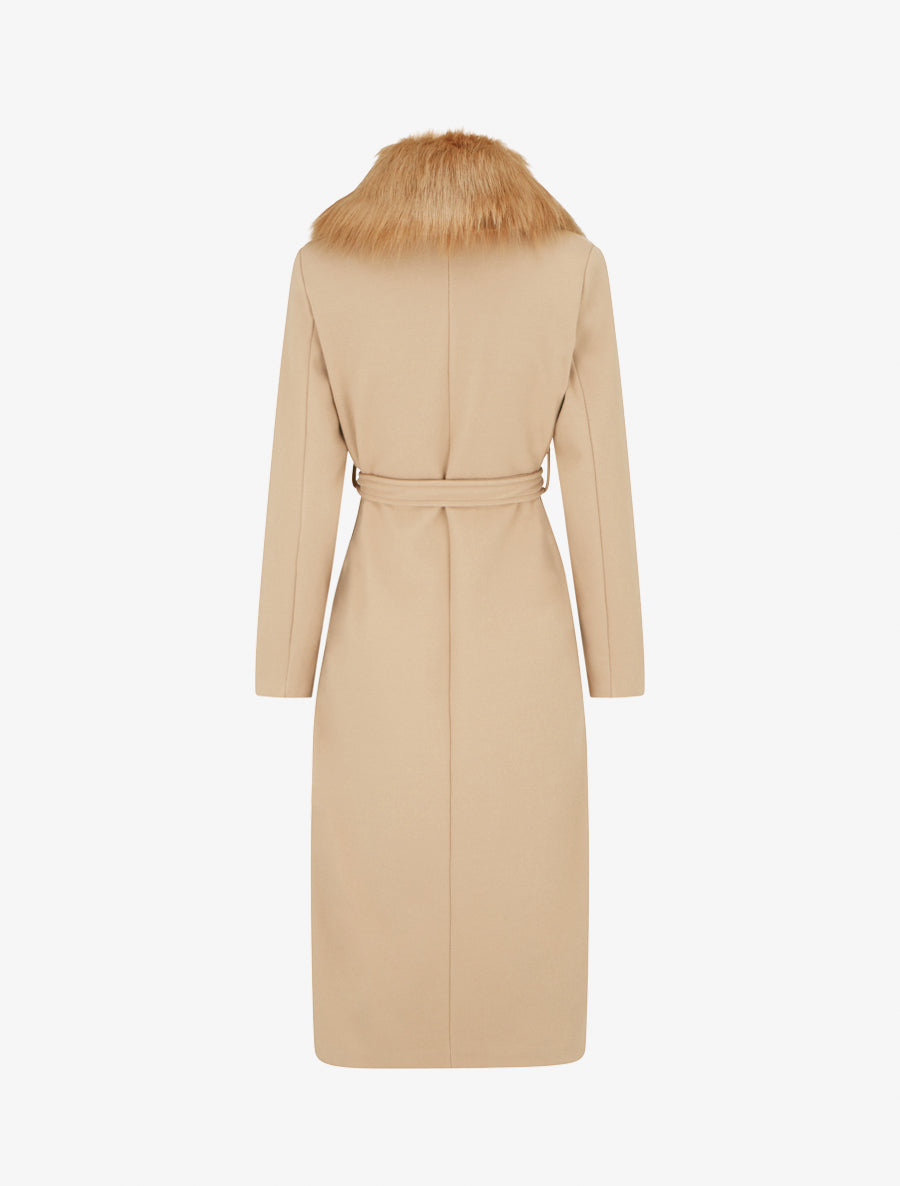 Manteau long à col en fourrure synthétique - Camel clair - 2