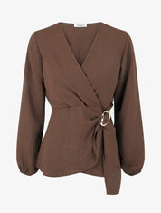 Blouse portefeuille col cache-cœur fluide - Marron