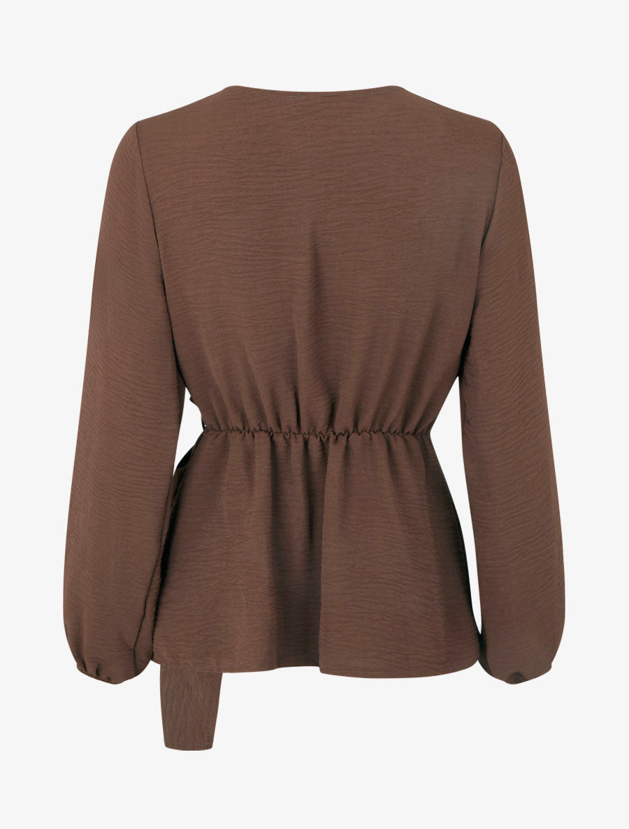 Blouse portefeuille col cache-cœur fluide - Marron