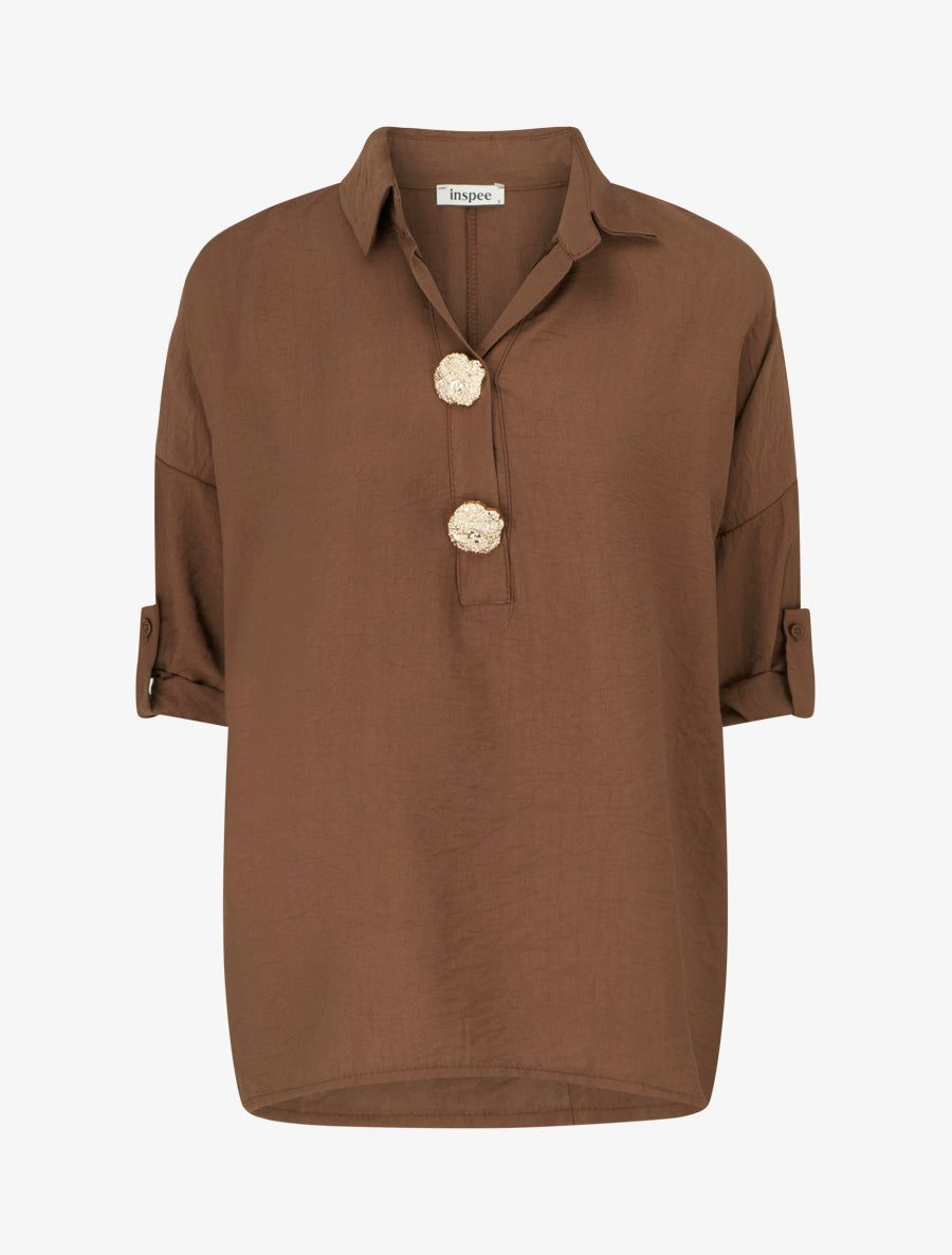 Blouse ample à broches métalliques - Marron - 1