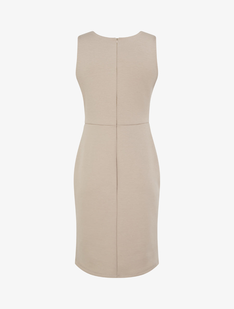 Robe fourreau buste plissé empiècement bijou - Beige