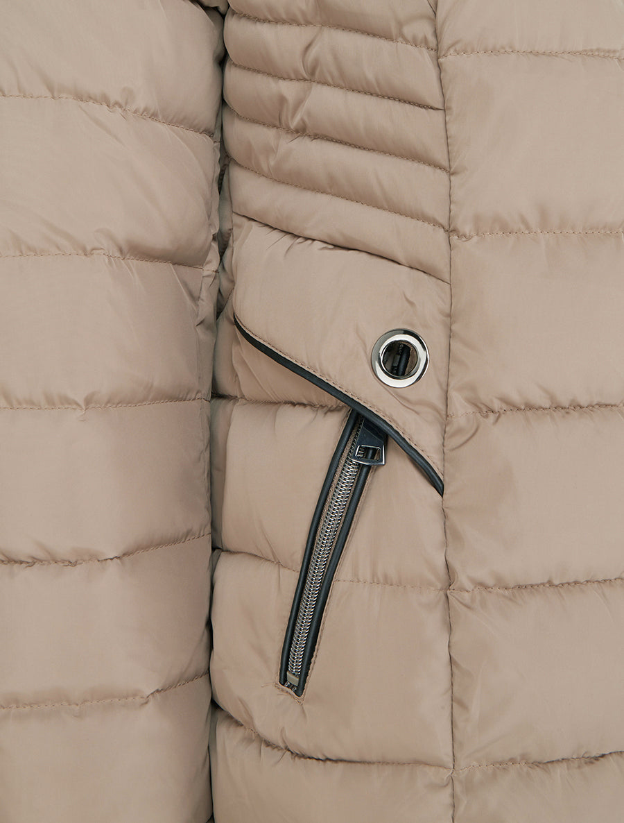 Doudoune droite à capuche en fourrure synthétique - Taupe - 3