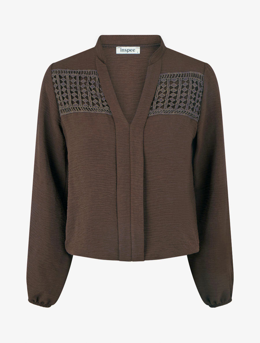 Blouse coupe boule détail crochet - Marron