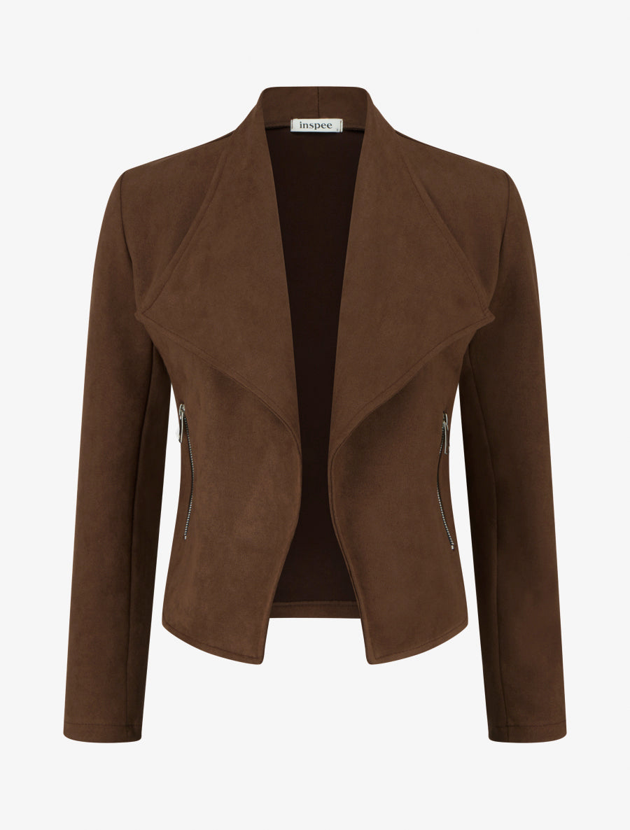 Veste suédine col rabat poches zippées - Marron