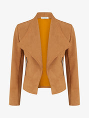 Veste suédine col rabat poches zippées - Camel