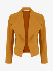 Veste suédine col rabat zippée - jaune moutarde