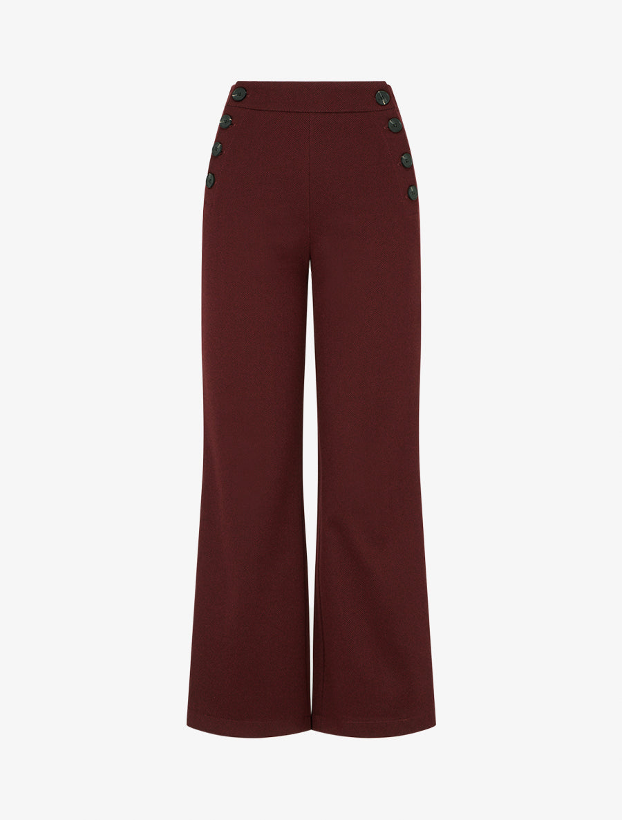 Pantalon à pont taille haute chevron - Bordeaux
