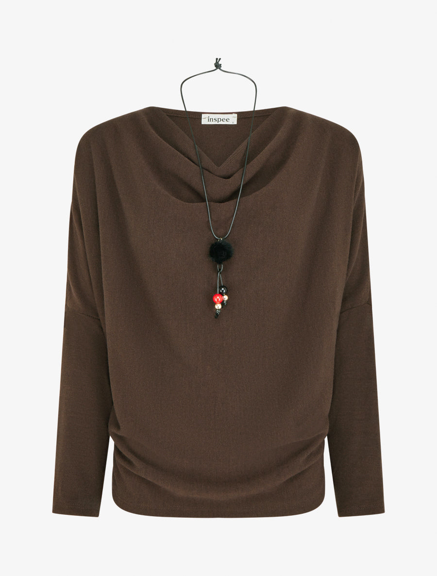Pull fin manches chauve-souris - Marron