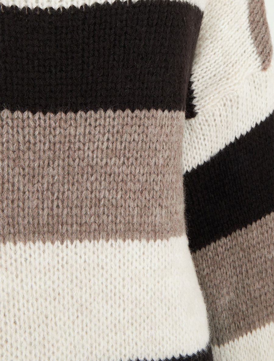 Pull rayé droit à col rond - Taupe - 3