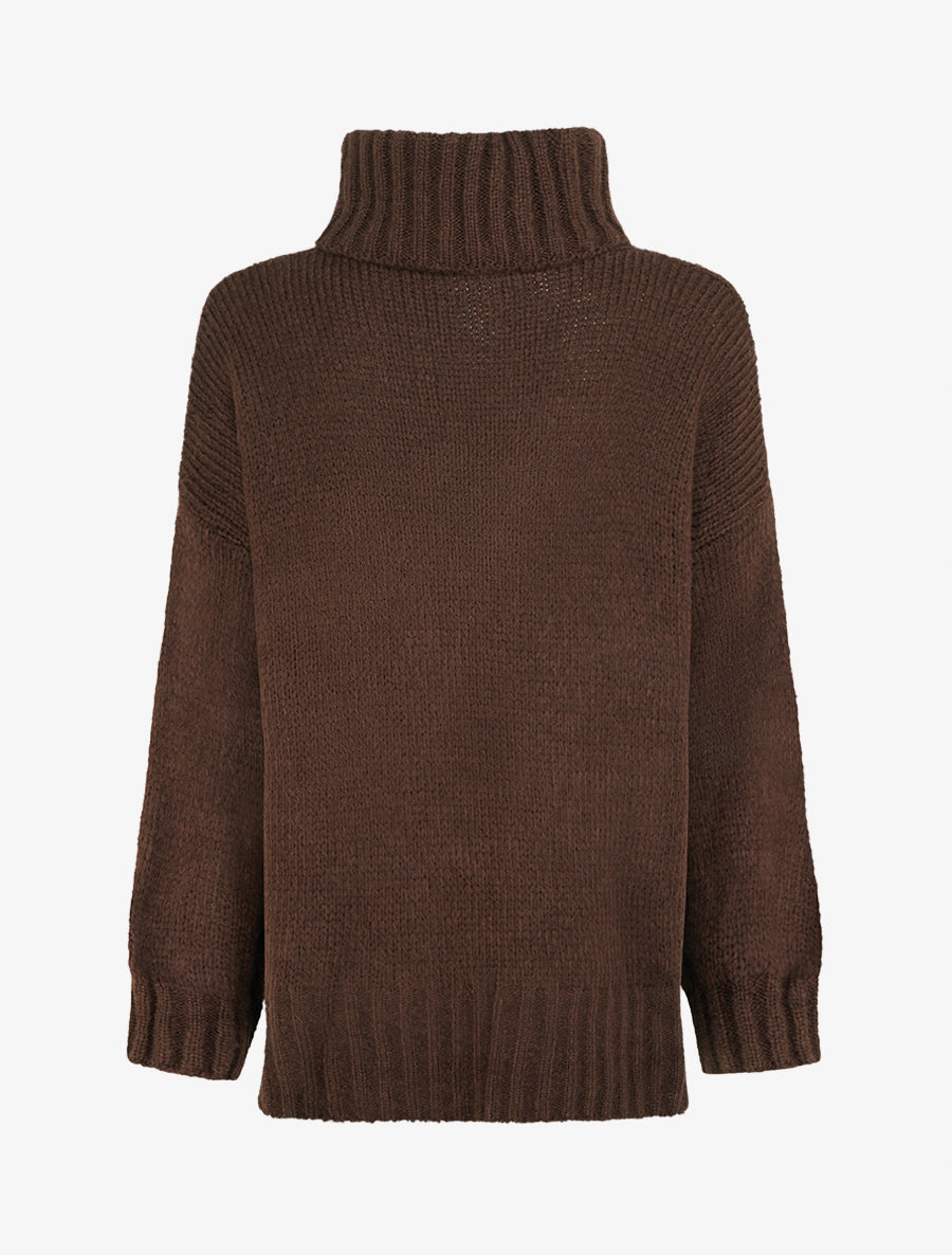 Pull coupe carrée à col roulé - Marron - 2