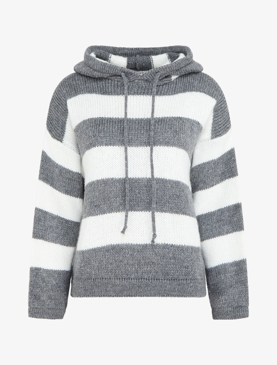 Pull rayé à capuche - Gris - 1