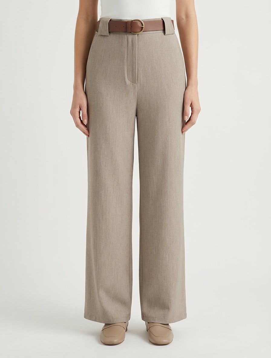 Pantalon droit avec ceinture - Taupe