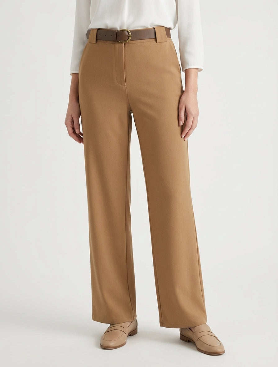 Pantalon droit avec ceinture - Camel