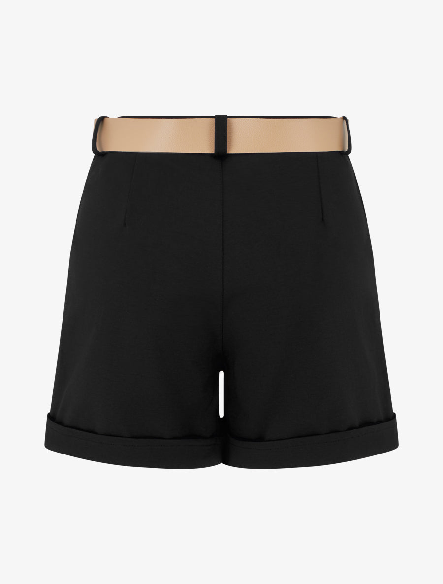 Short ceinturé à revers - Noir - 2