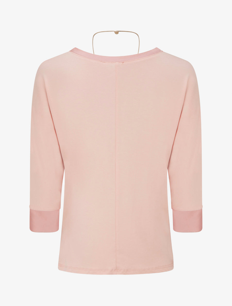 Top uni à empiècement en satin - Rose - 2