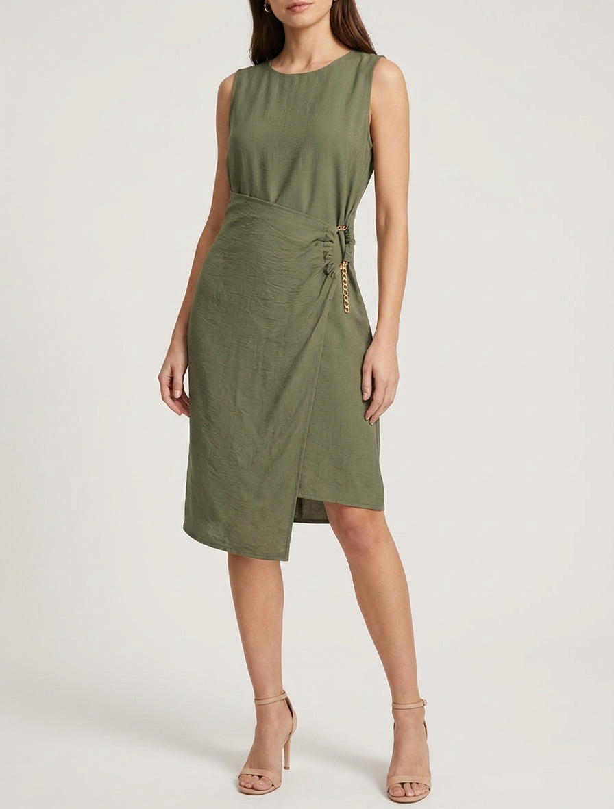 Robe longue unie à chaînette - Kaki