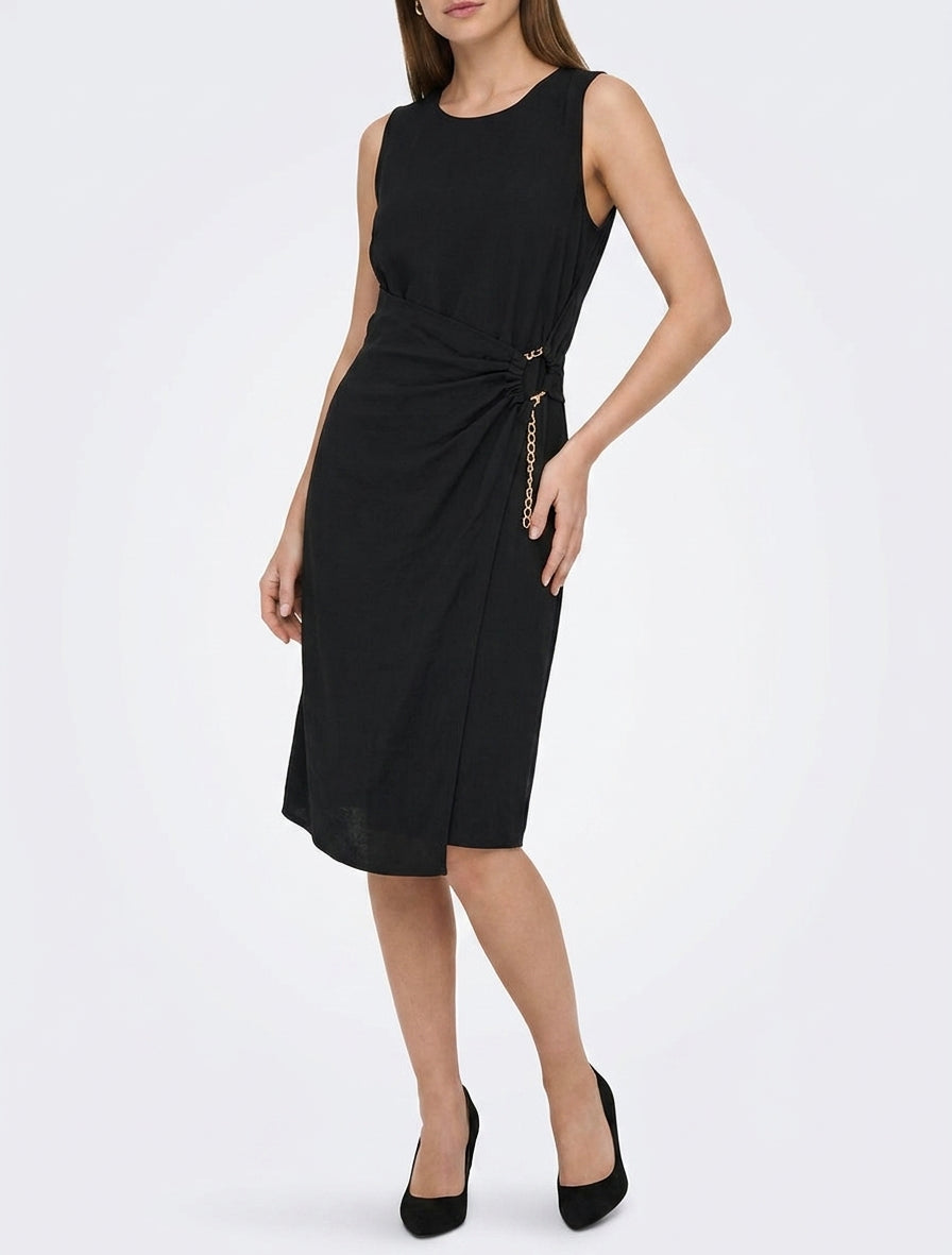 Robe longue unie à chaînette - Noir