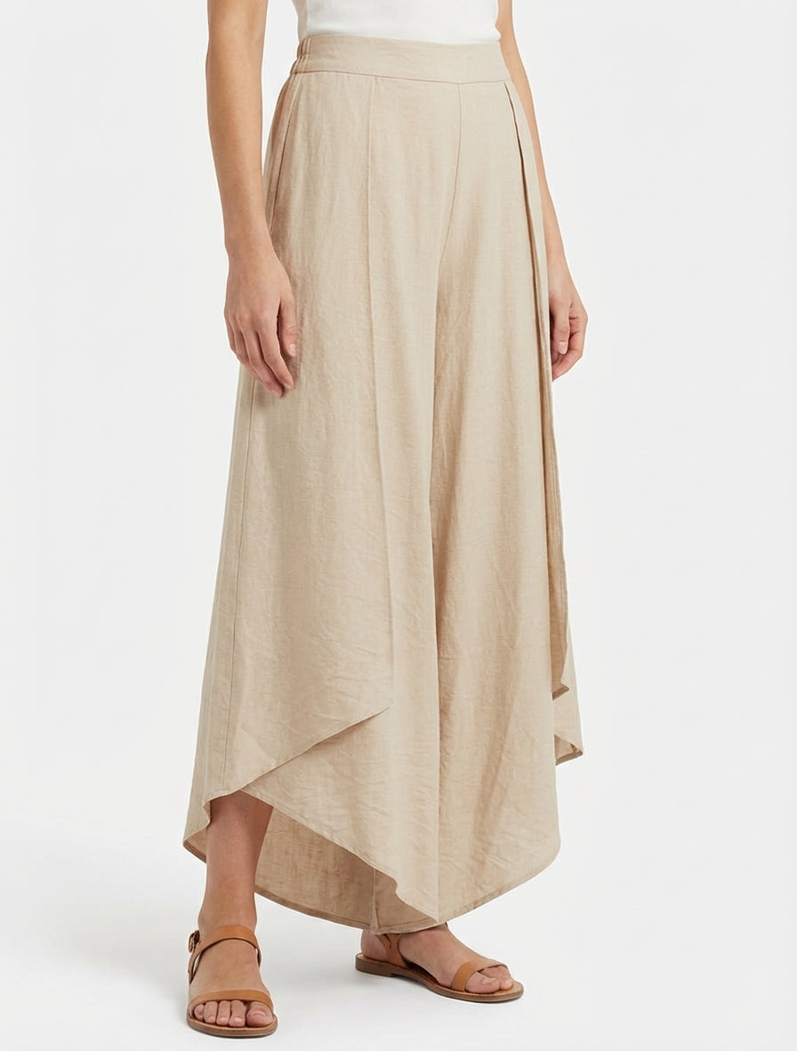 Pantalon ample à bords asymétriques - Beige