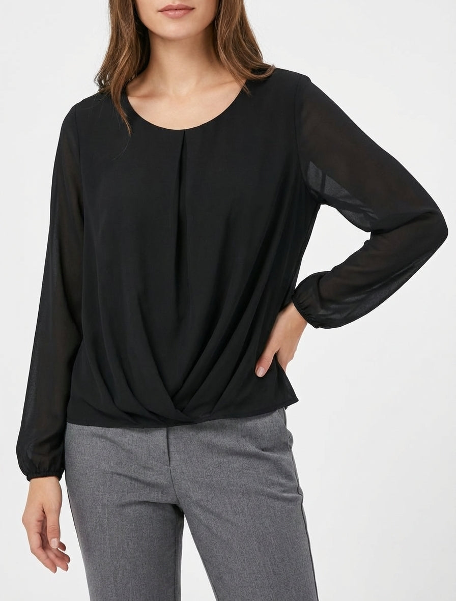 Blouse en voile col rond - Noir