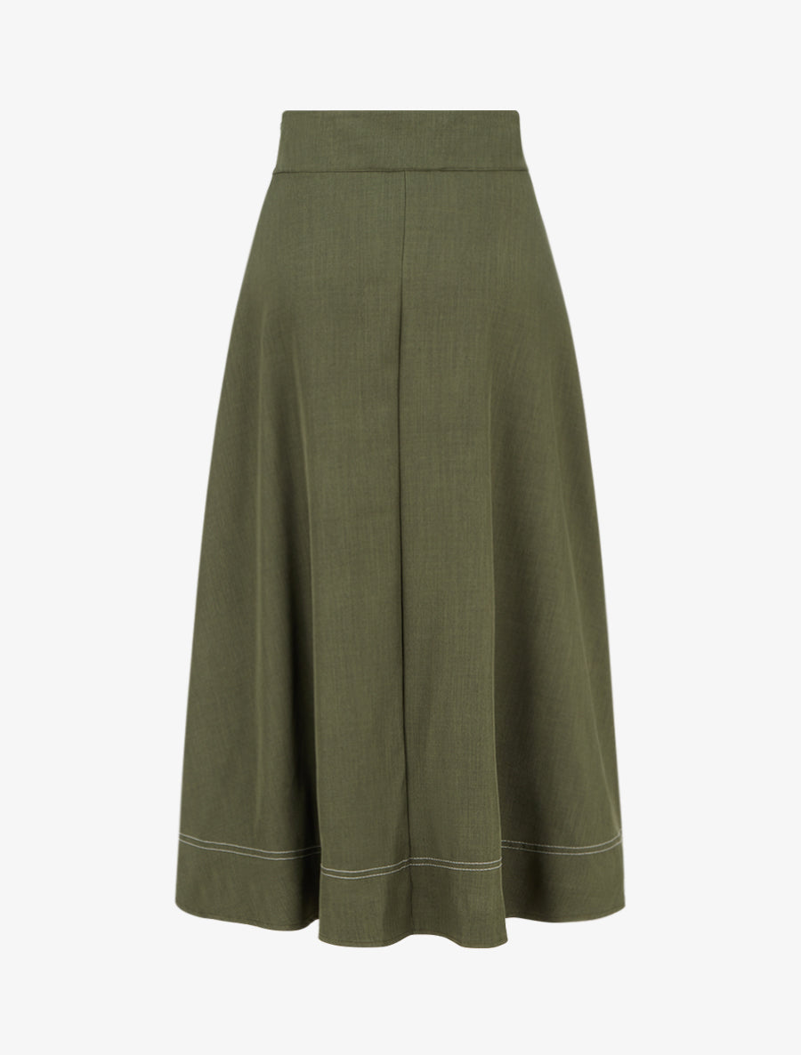 Jupe mi-longue à boutons décoratifs - Kaki - 2