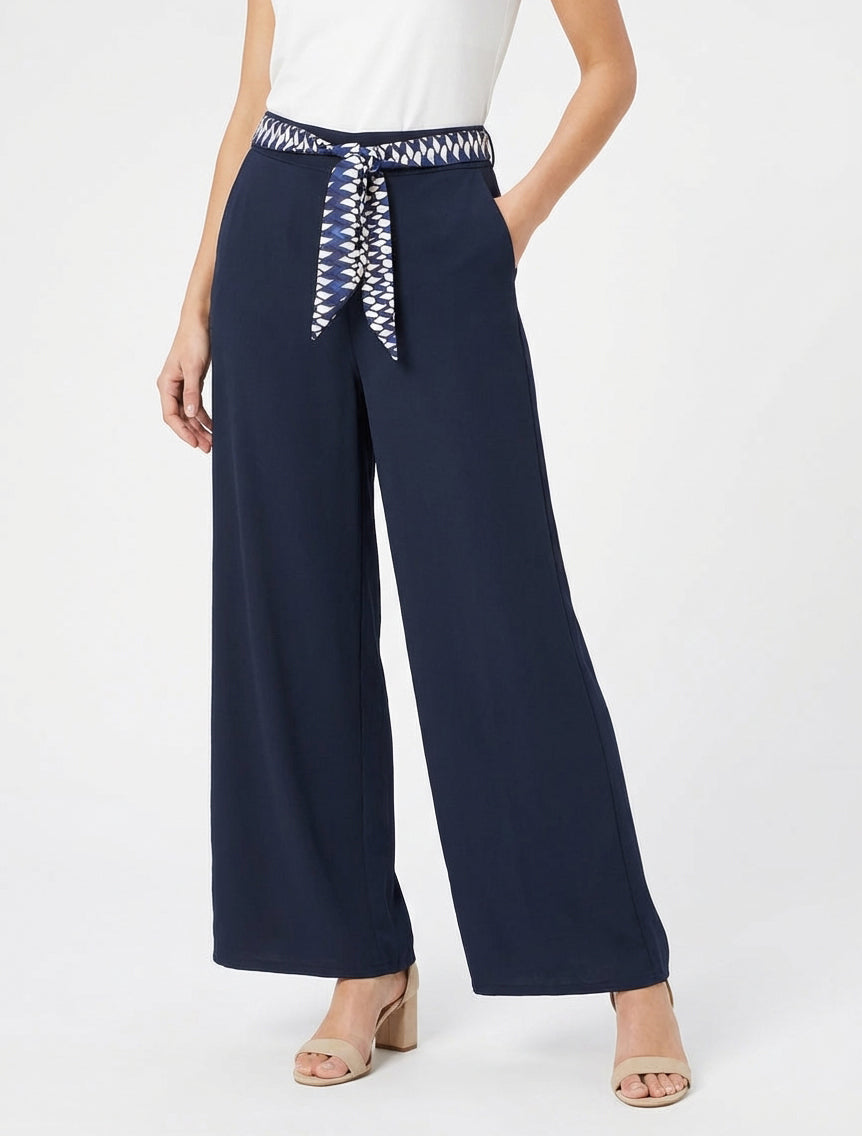 Pantalon ample uni et ceinturé - Marine