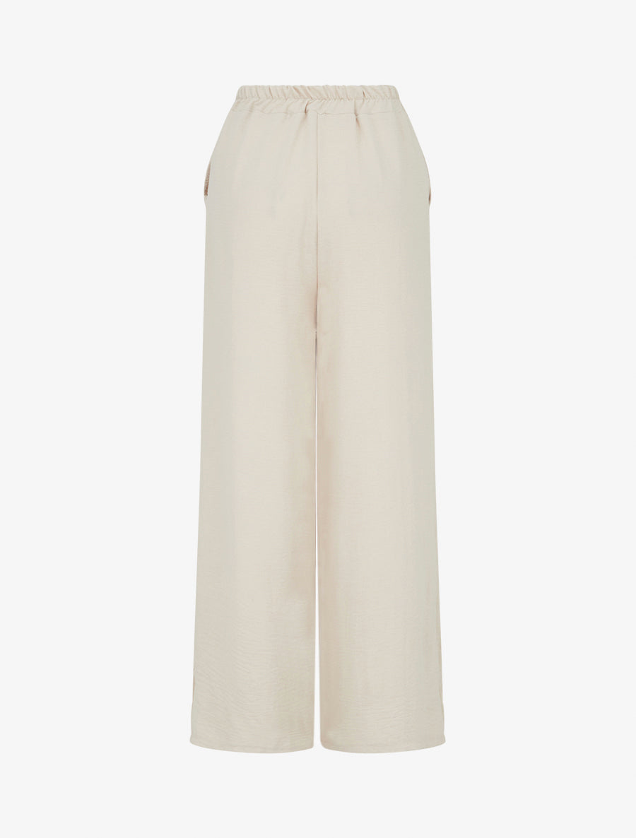 Pantalon ample à bords brodés - Beige - 2