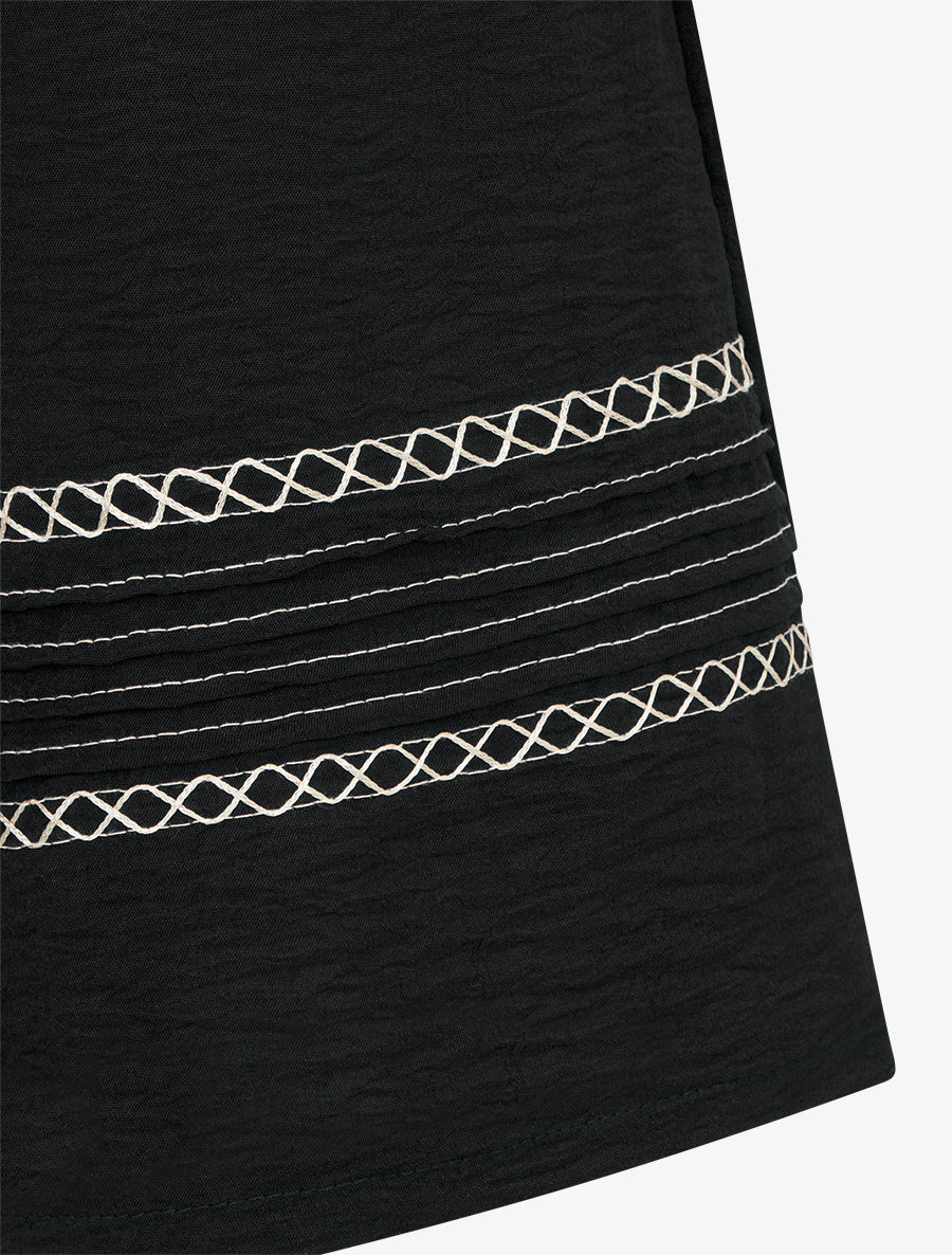 Pantalon ample à bords brodés - Noir - 3