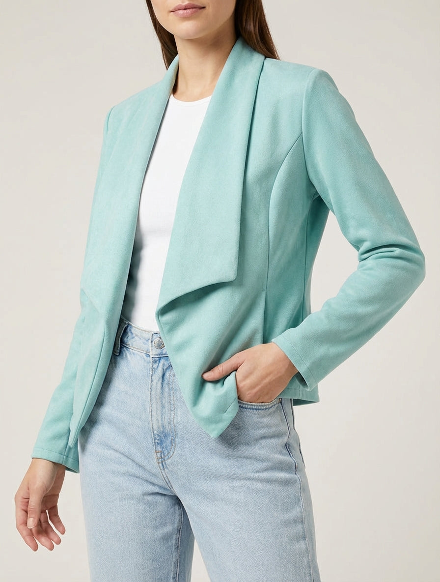 Veste en suédine droite à col châle - Vert d&