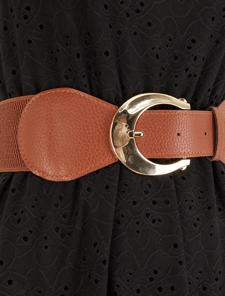 Robe évasée sans manches en broderie anglaise - Noir - 3