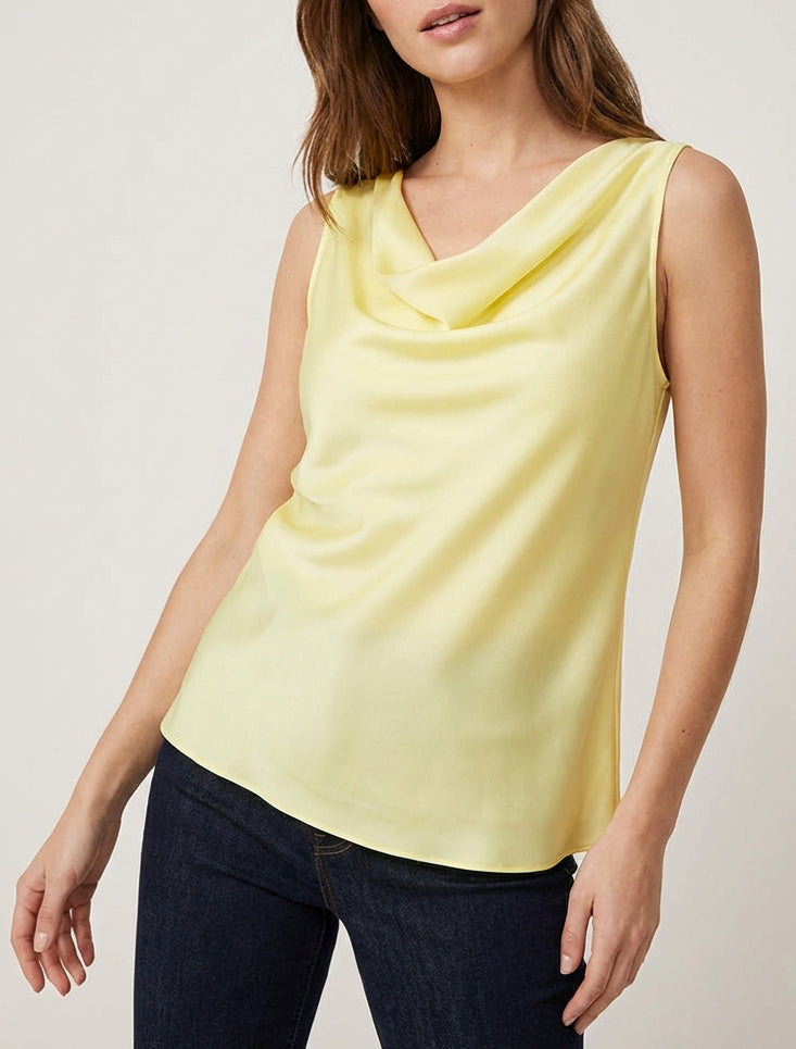 Top satiné sans manches col bénitier - Jaune citron