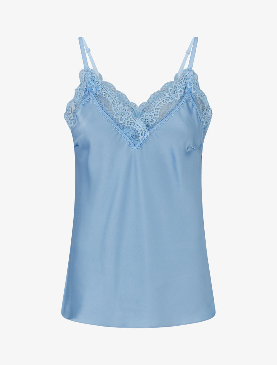 Caraco satiné à col en dentelle - Bleu ciel - 1