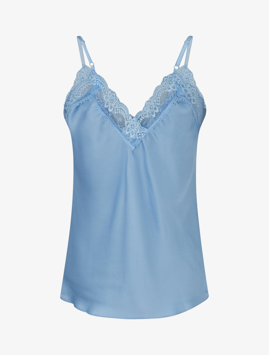 Caraco satiné à col en dentelle - Bleu ciel - 2