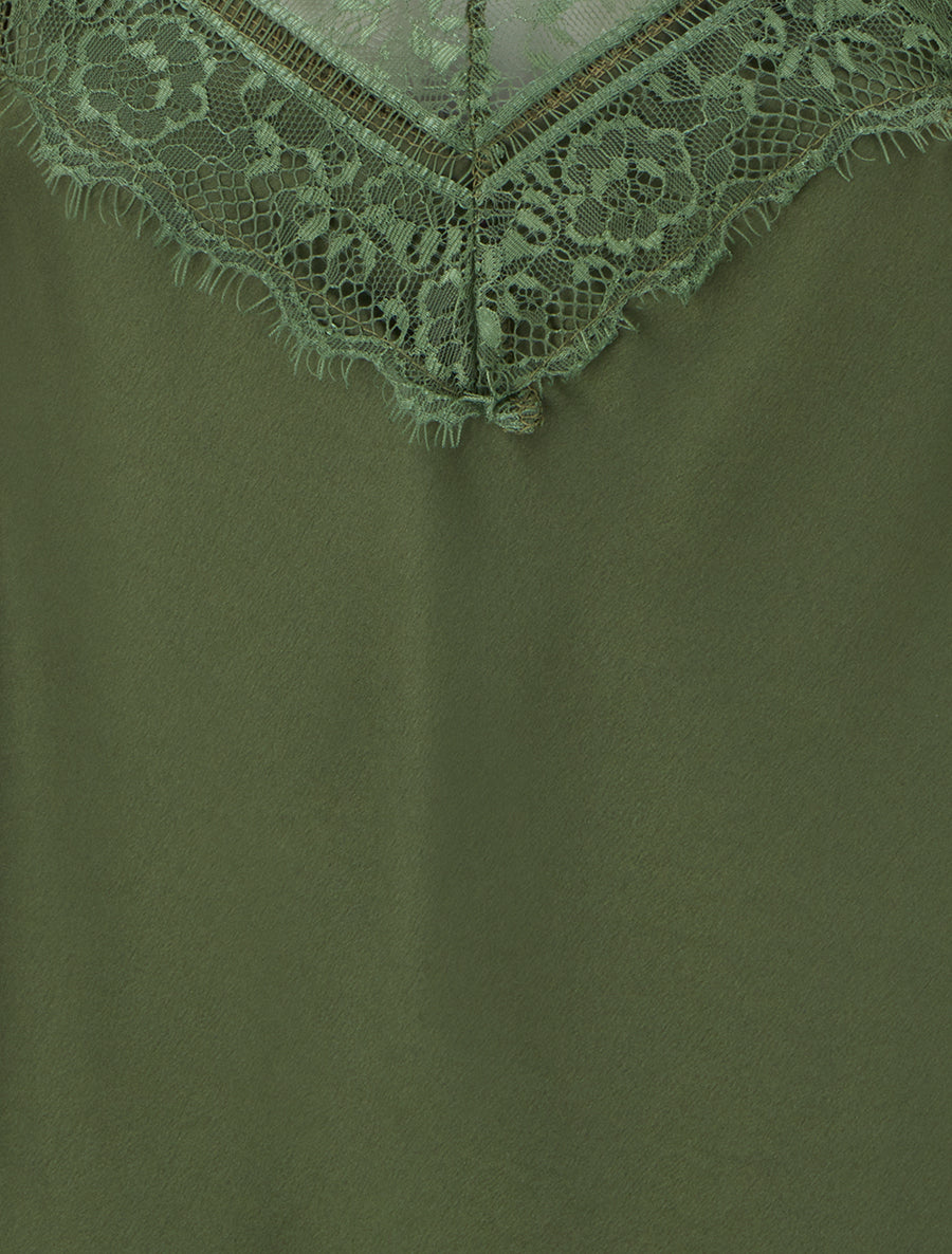 Caraco à col V en dentelle - Kaki - 3