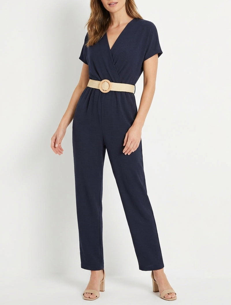 Combinaison cache-cœur ceinturée - Marine