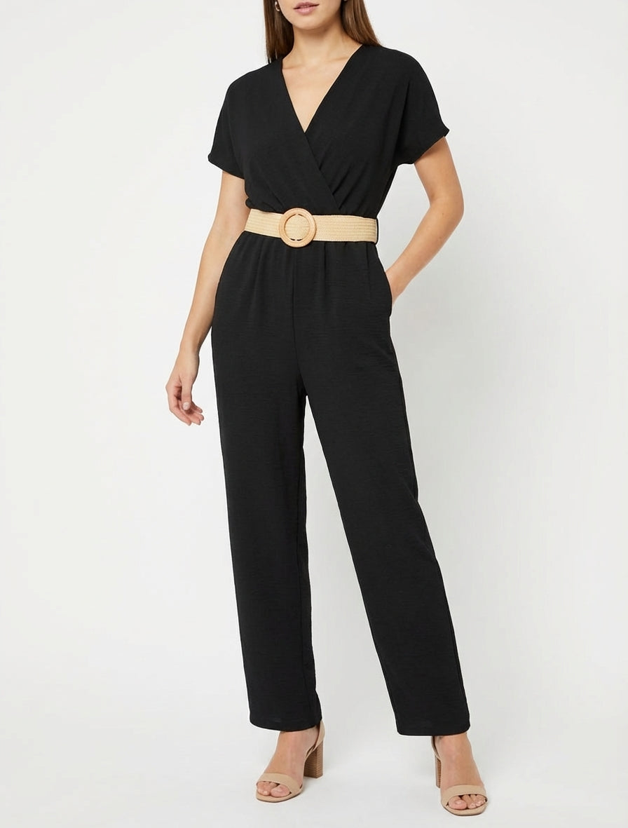 Combinaison cache-cœur à ceinture - Noir