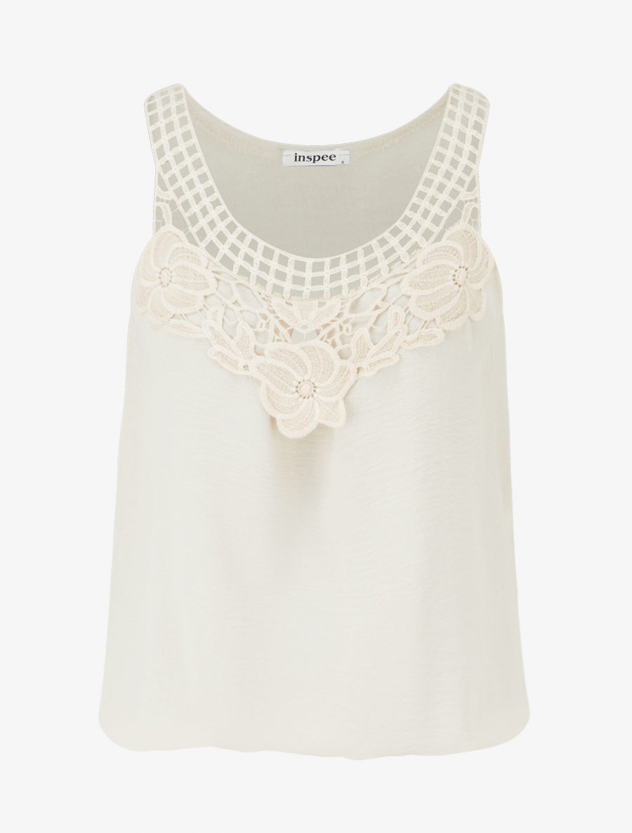 Top sans manches à dentelle et crochet - Beige - 1