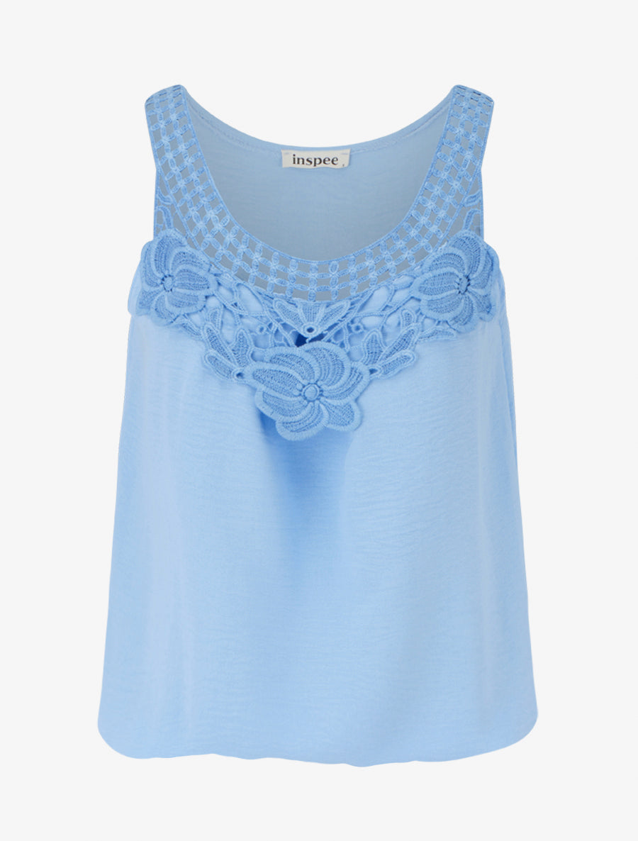 Top sans manches à dentelle et crochet - Bleu ciel - 1