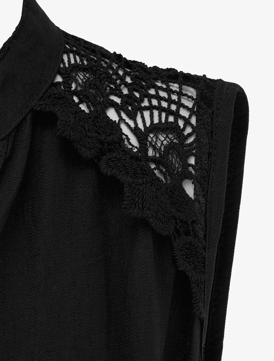 Robe mi-longue boutonnée sans manches - Noir - 3
